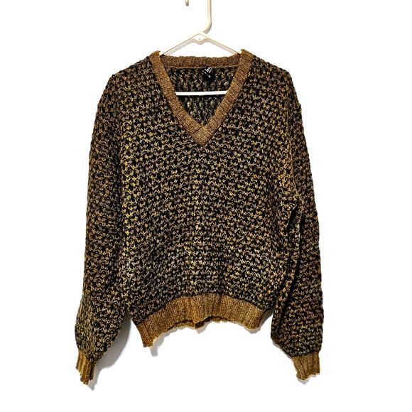 Huntingdon Mills Mohair Sweater Vintage Black Brown V-neck Women's Size Large - Picture 1 of 3